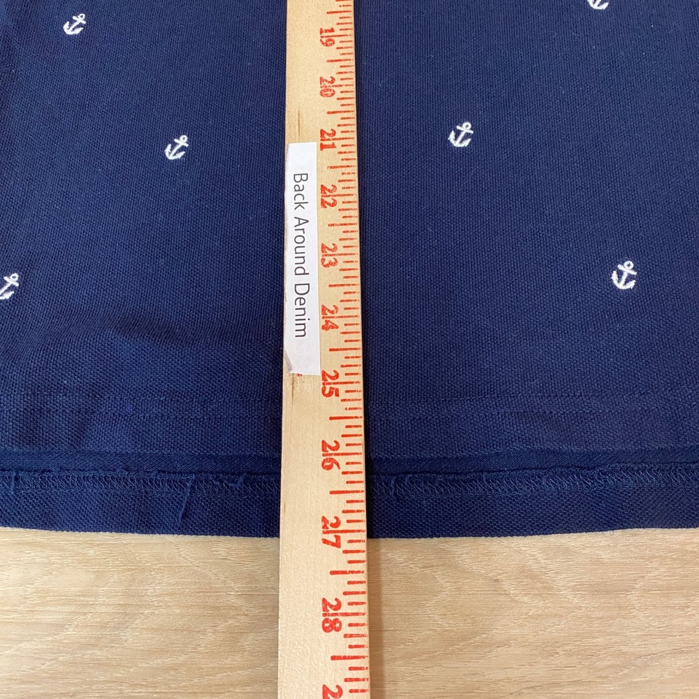 J.Crew Pique Polo Shirt Mens Large Anchor Print Slim Fit Short Sleeve Navy Blue - Picture 6 of 9